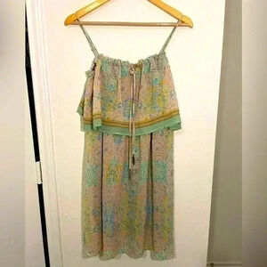 Stetson Western Sundress Green Print Feather Tassels Womens Size Medium